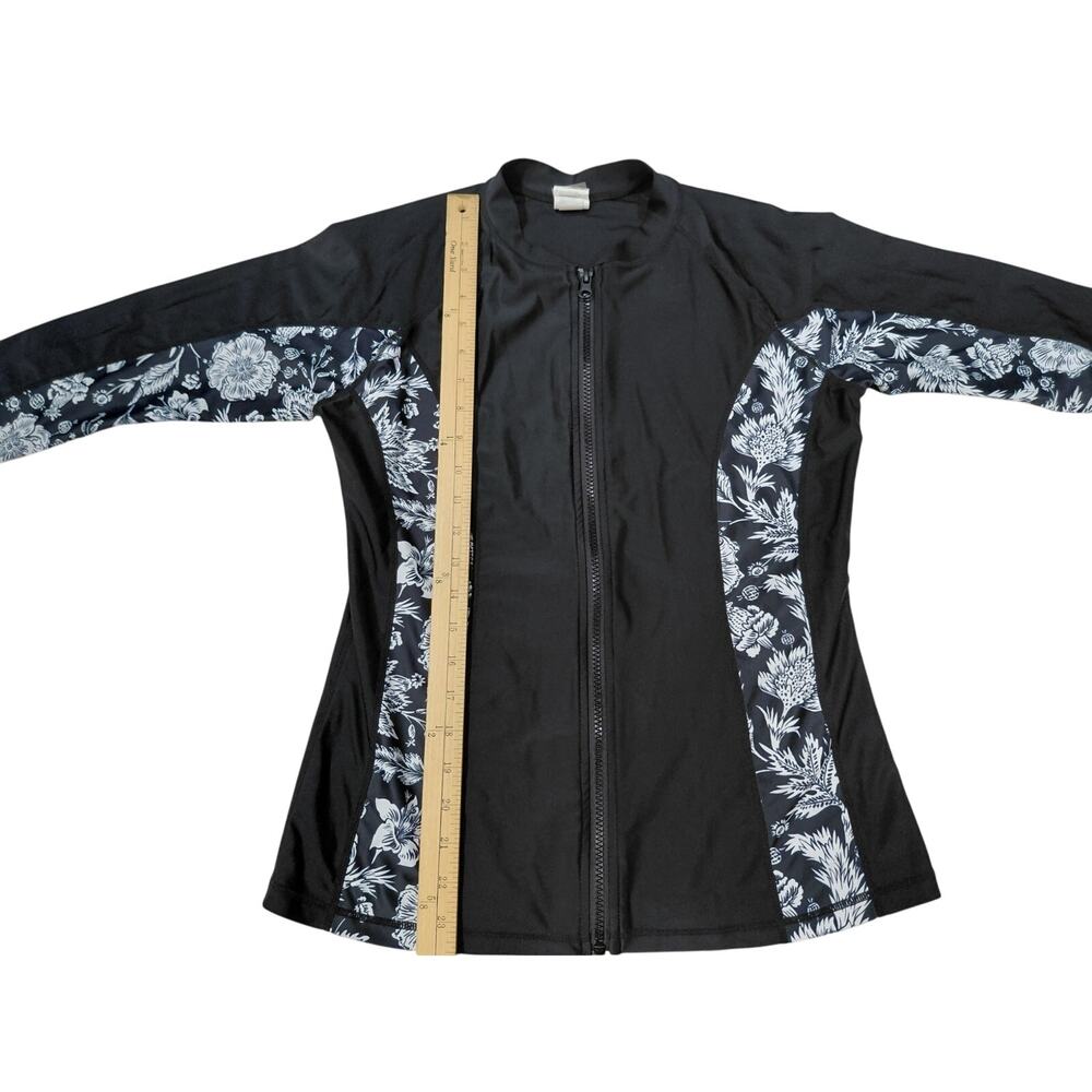Rash Guard Swim Top Womens Medium Zip Up Long Sleeve Black